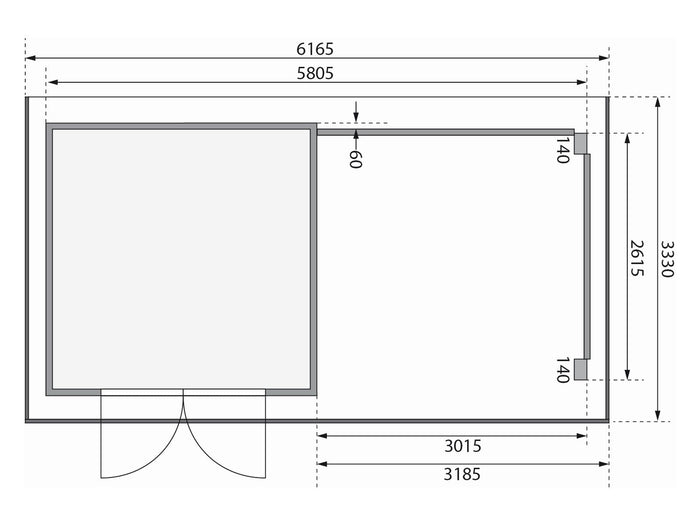 Karibu Gartenhaus Trittau 3 natur mit Anbaudach 3,3 m inkl. Rück- und Seitenwand