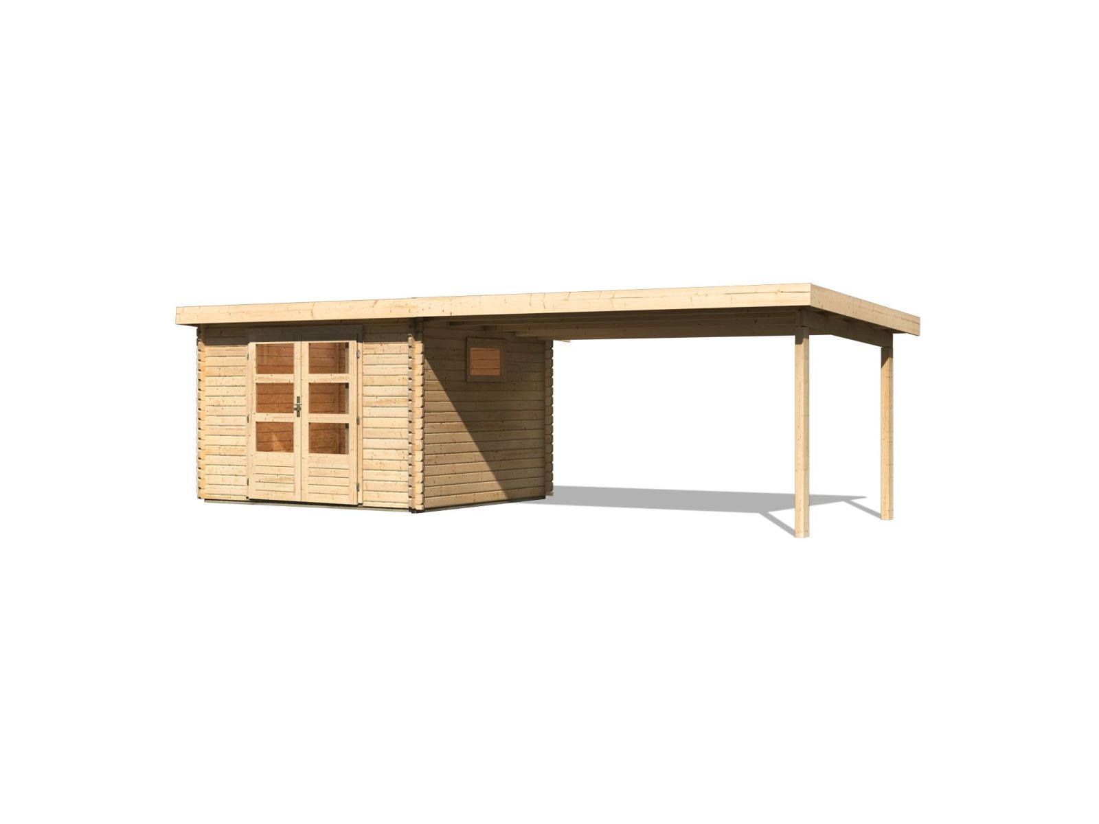 Karibu Gartenhaus Trittau 3 natur mit Anbaudach 4,4 m