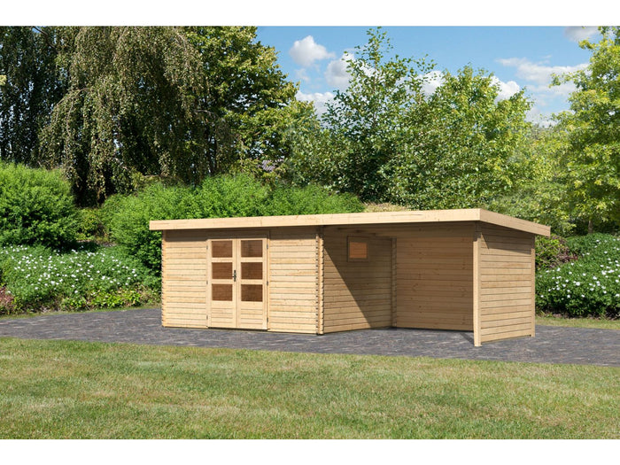 Karibu Gartenhaus Trittau 5 inkl. Anbaudach 3,3 m inkl. Rück- und Seitenwand