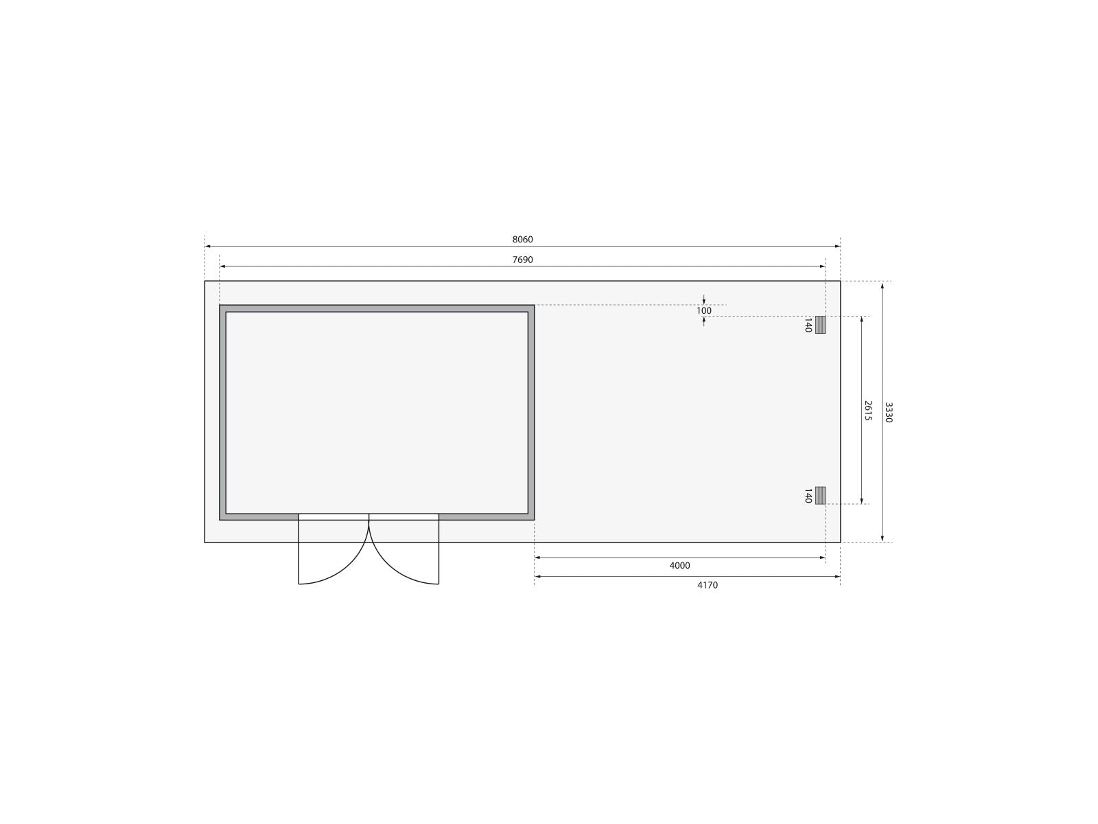 Karibu Gartenhaus Trittau 5 inkl. Anbaudach 4,4 m mit Rückwand