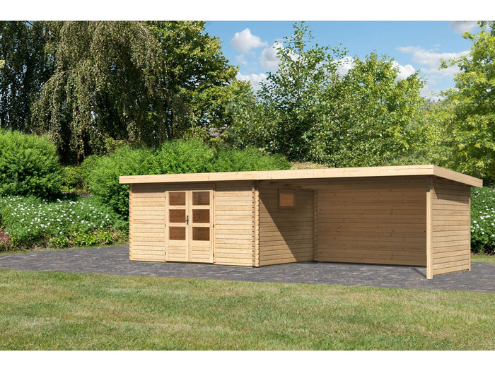 Karibu Gartenhaus Trittau 5 inkl. Anbaudach 4,4 m mit Rück- und Seitenwand