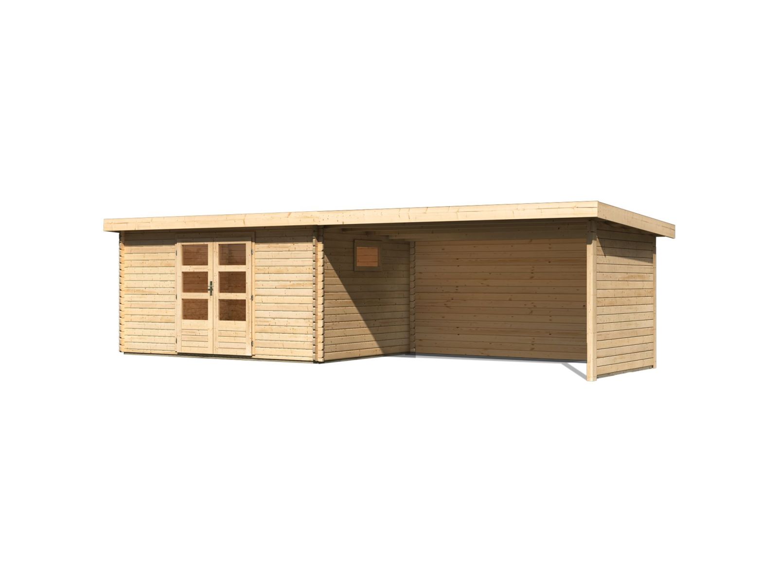 Karibu Gartenhaus Trittau 5 inkl. Anbaudach 4,4 m mit Rück- und Seitenwand
