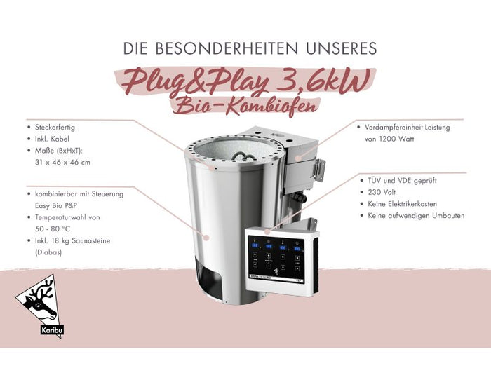 Karibu Bio-Saunaofen Plug & Play 3,6 kW externe Steuerung steckerfertig