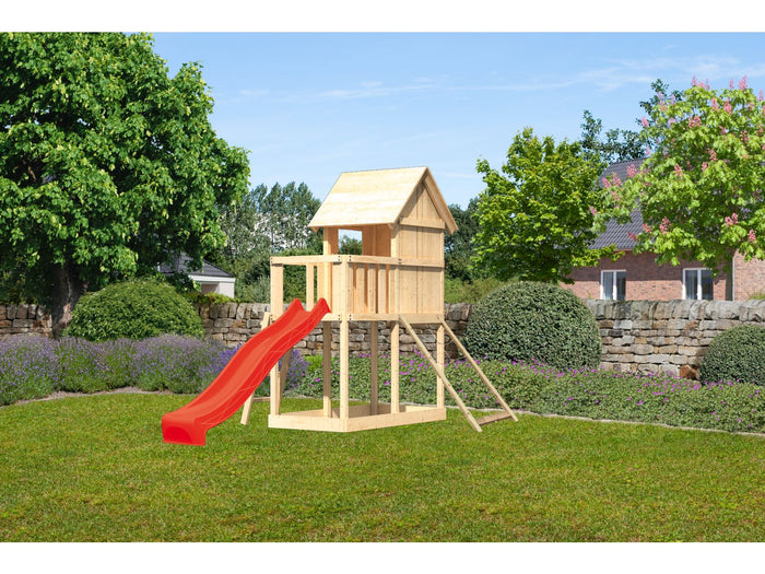 Karibu Stelzenhaus Frieda + Rutsche rot + Netzrampe