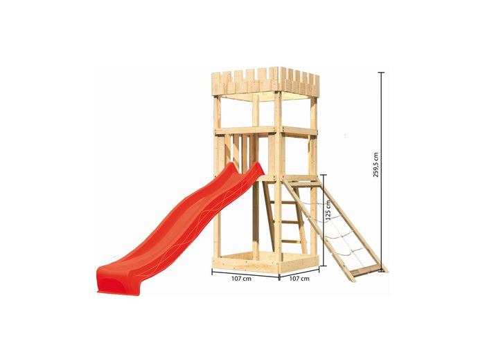 Karibu Ritterburg Löwenherz + Rutsche rot + Netzrampe