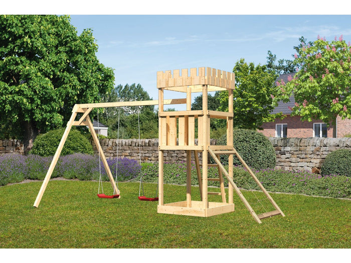 Karibu Ritterburg Löwenherz + Doppelschaukel + Netzrampe