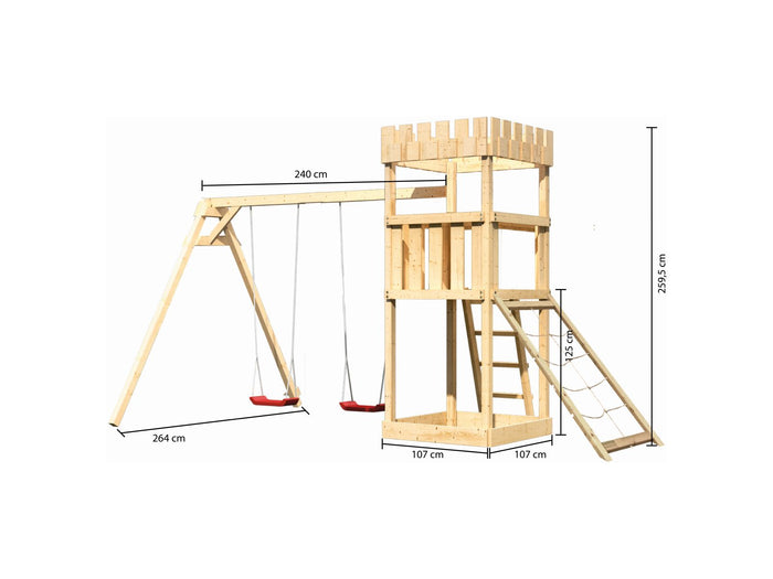 Karibu Ritterburg Löwenherz + Doppelschaukel + Netzrampe