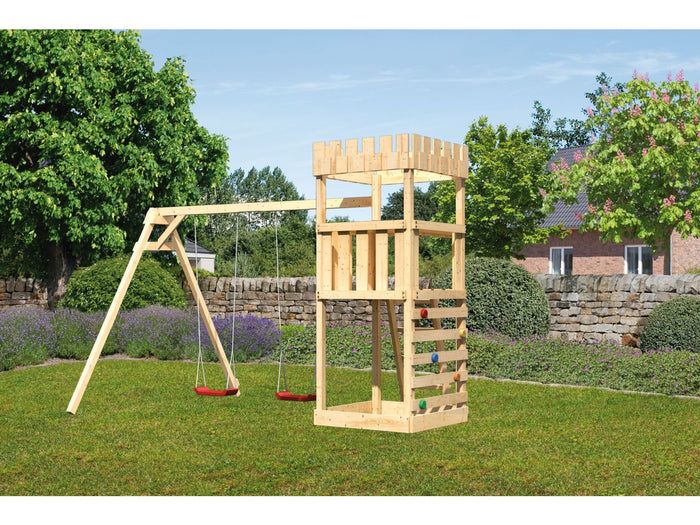 Karibu Ritterburg Löwenherz + Doppelschaukel + Kletterwand