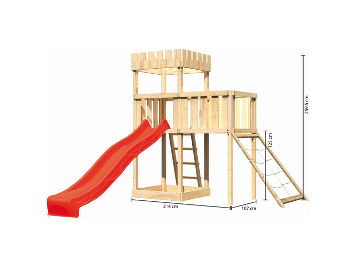 Karibu Ritterburg Löwenherz + Rutsche + Anbauplattform + Netzrampe