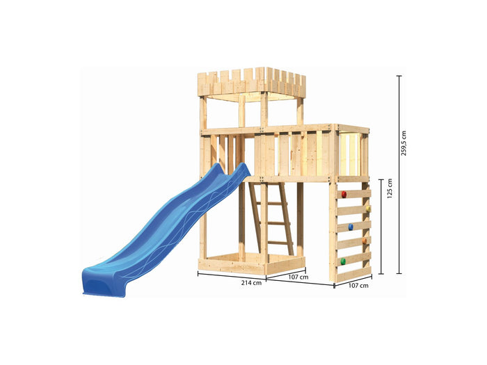 Karibu Ritterburg Löwenherz + Rutsche + Anbauplattform + Kletterwand