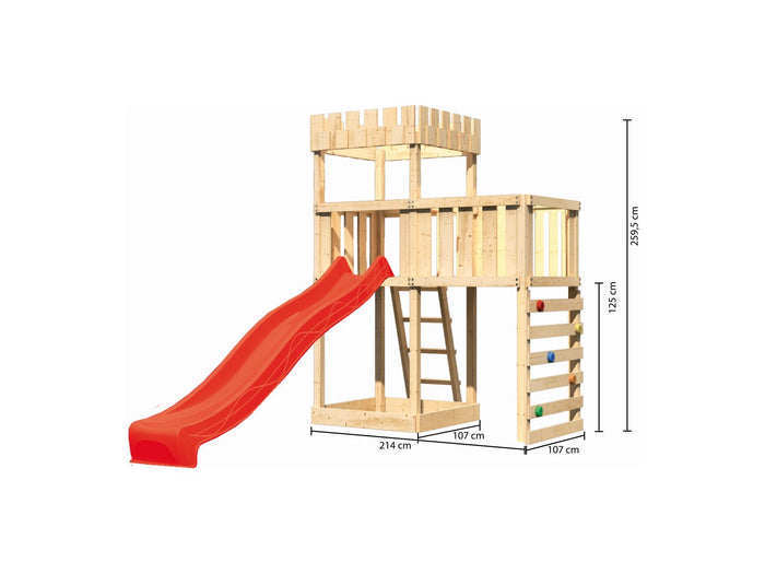 Karibu Ritterburg Löwenherz + Rutsche + Anbauplattform + Kletterwand