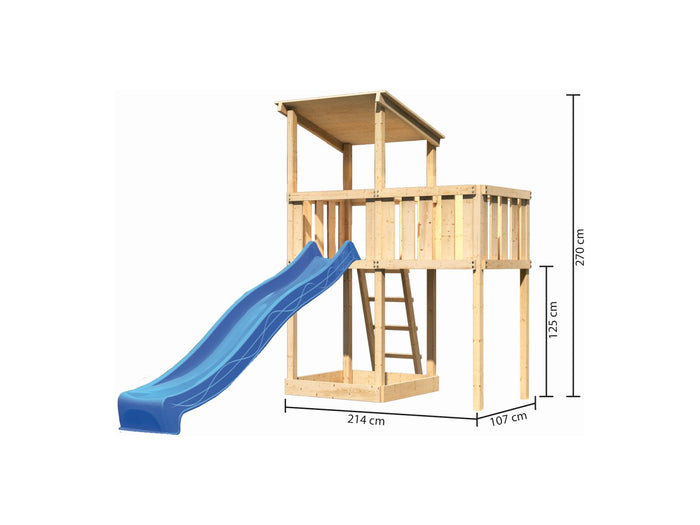 Karibu Spielturm Anna + Rutsche blau + Anbauplattform