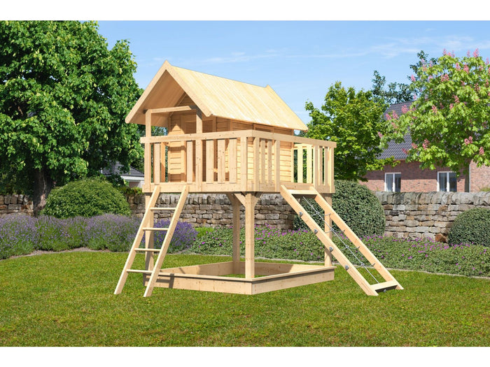 Karibu Stelzenhaus Fidel naturbelassen + Netzrampe