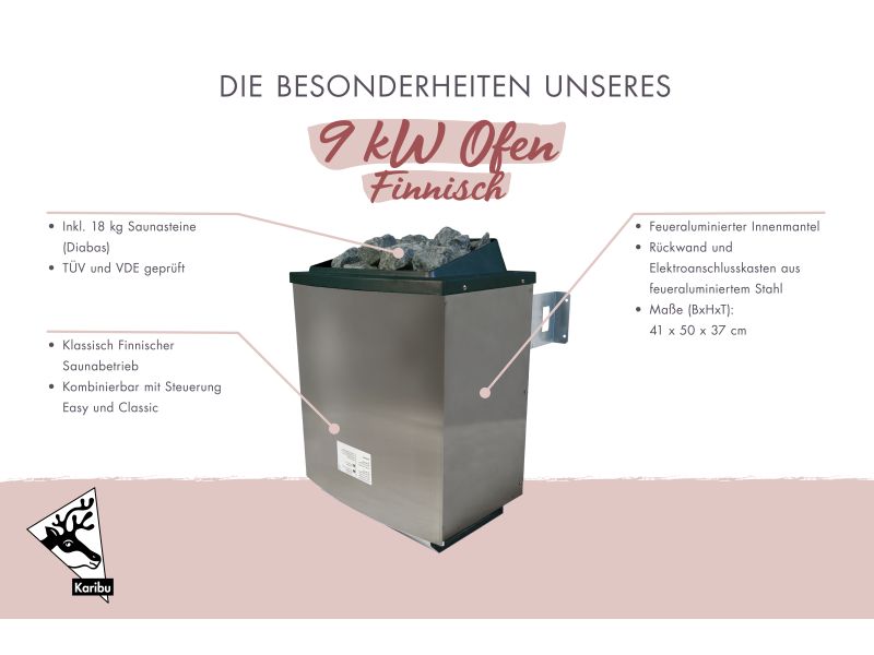 Karibu 9,0 kW Saunaofen Grundkörper für externe Steuerung und Steine