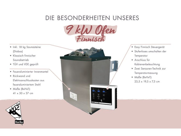 Karibu Saunaofen 9,0 kW externe Steuerung Easy und Steine