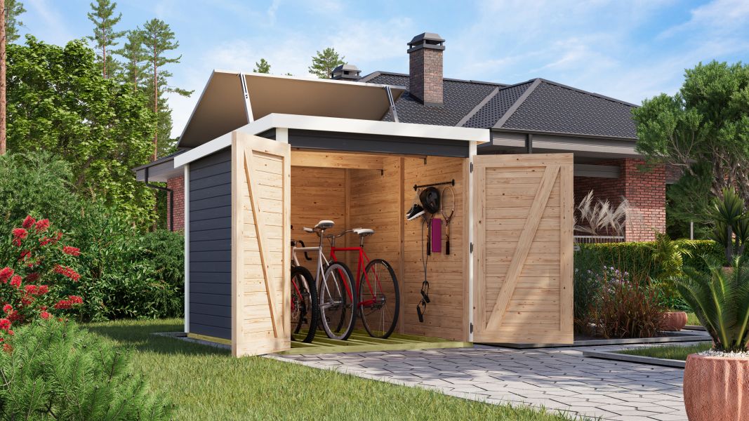 Karibu Fahrradgarage 3, terragrau, mit Solarpaket