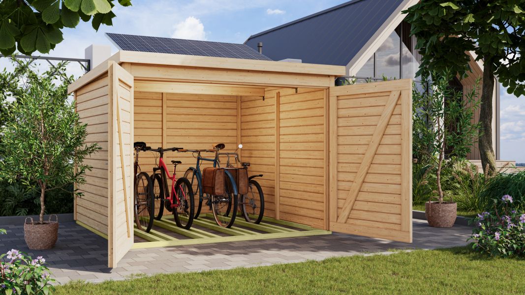 Karibu Fahrradgarage 4, natur, mit Solarpaket