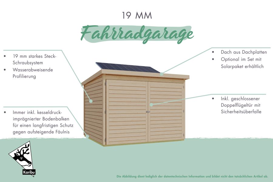 Karibu Fahrradgarage 4, natur, mit Solarpaket