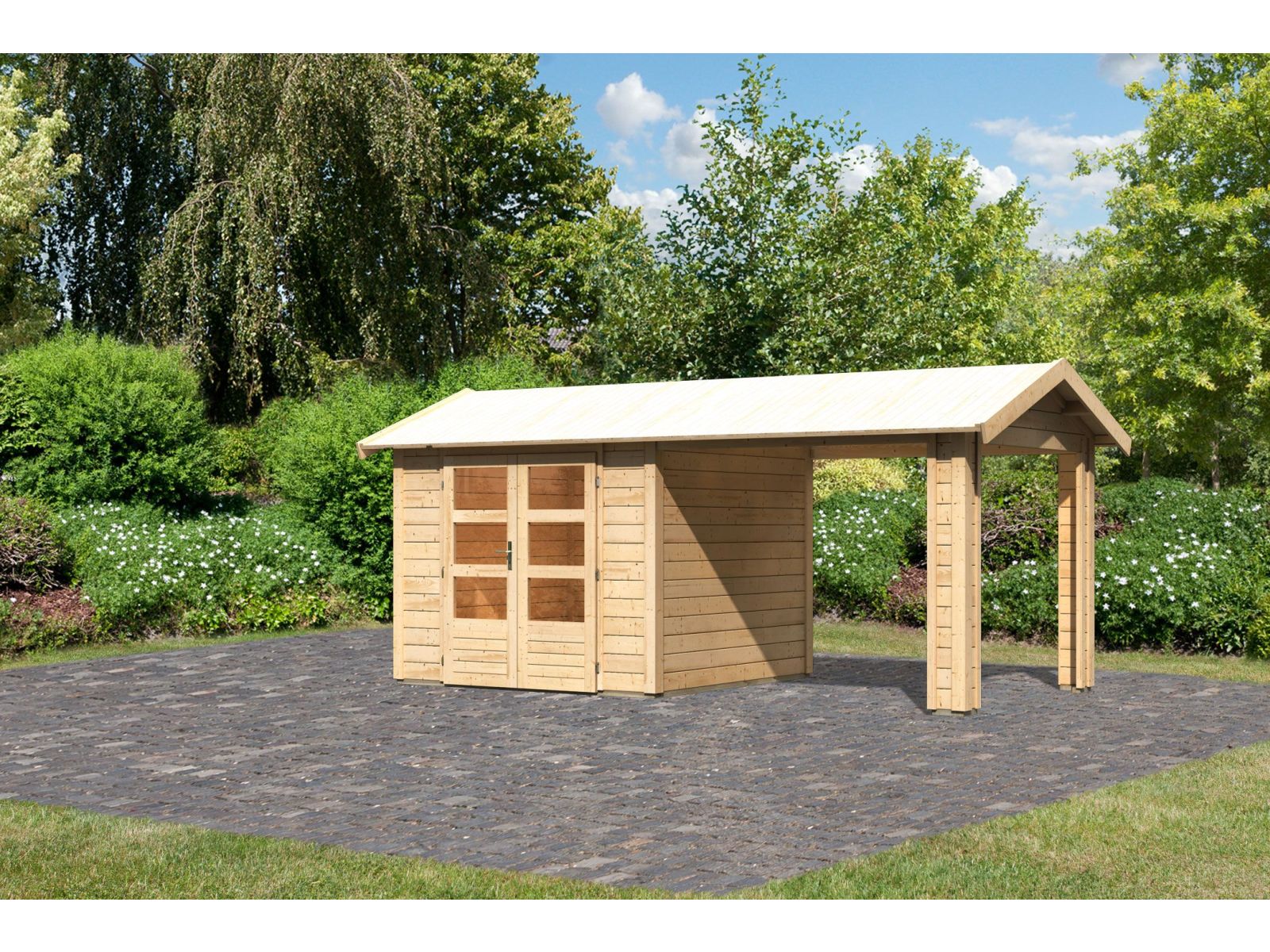 Karibu Gartenhaus Theres 3 natur- 1 Dachbausbauelement