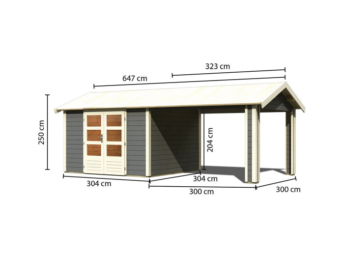 Karibu Gartenhaus Theres 7 terragrau- 1 Dachbausbauelement