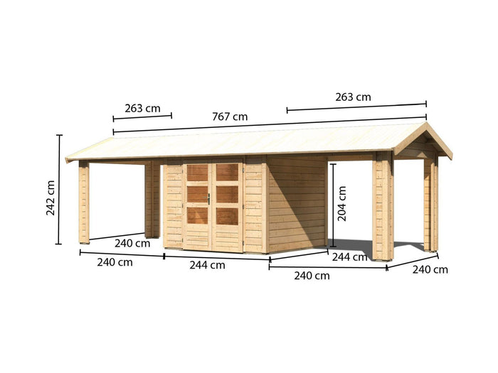 Karibu Gartenhaus Theres 3 natur- 2 Dachbausbauelemente