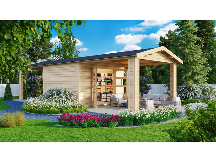 Karibu Gartenhaus Theres 7 natur- 2 Dachbausbauelemente