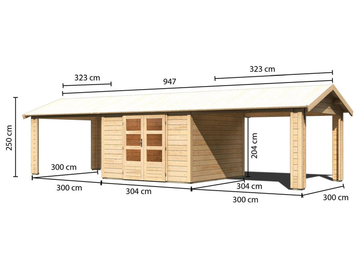 Karibu Gartenhaus Theres 7 natur- 2 Dachbausbauelemente