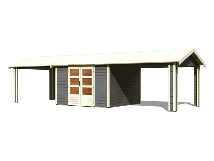 Karibu Gartenhaus Theres 7 terragrau- 2 Dachbausbauelemente