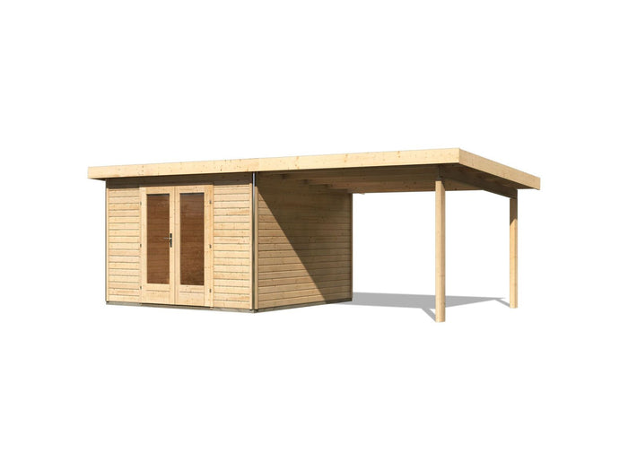 Karibu Gartenhaus Radeburg 1 natur mit Anbaudach 3,3 m