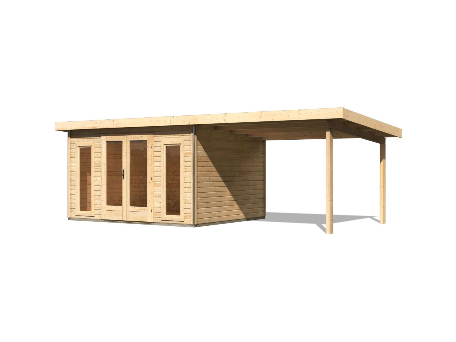 Karibu Gartenhaus Radeburg 2 natur 38 mm mit Anbaudach 3,3 m