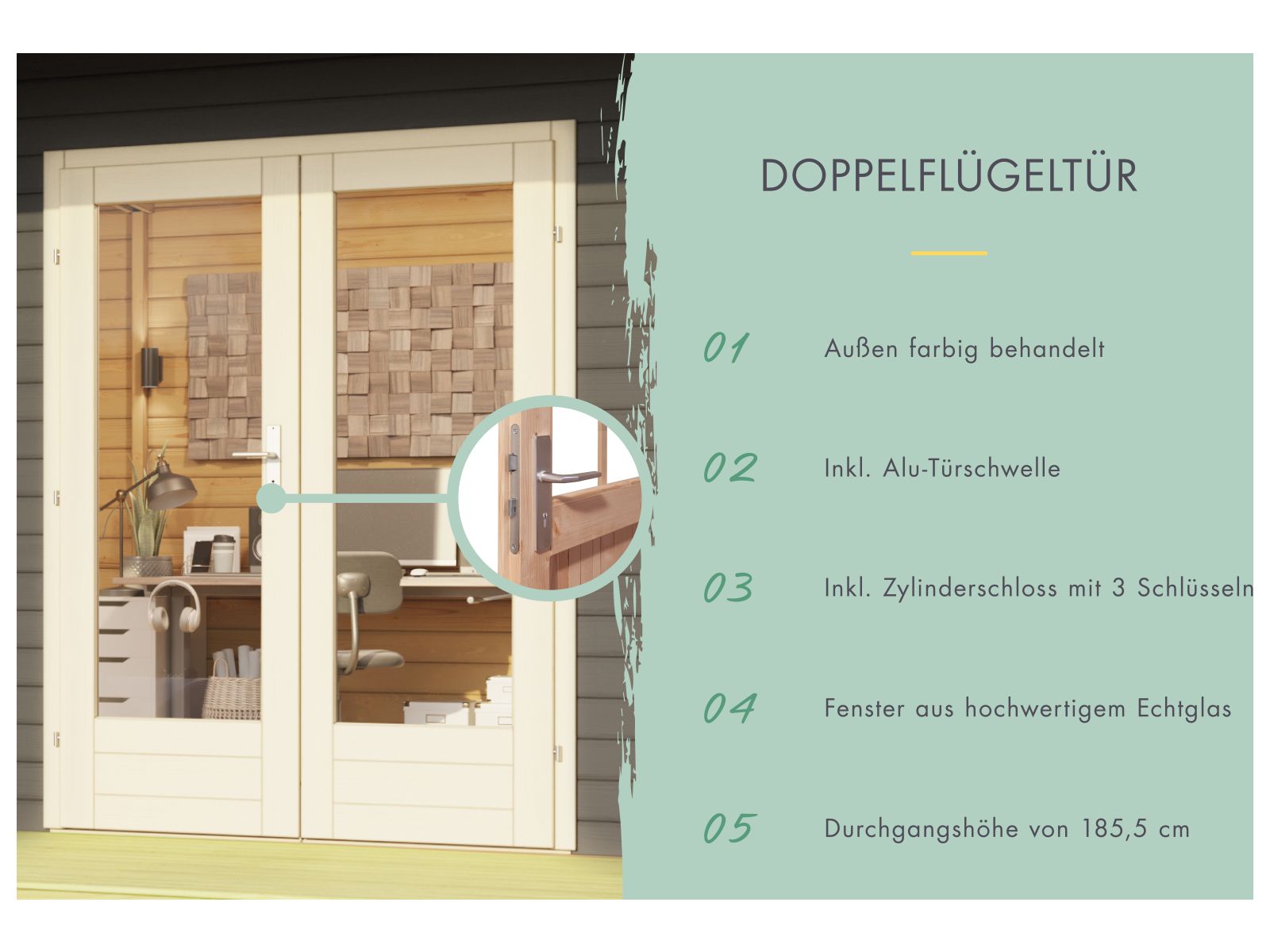 Karibu Gartenhaus Radeburg 3 terragrau mit Anbaudach 3,3 m und Rückwand