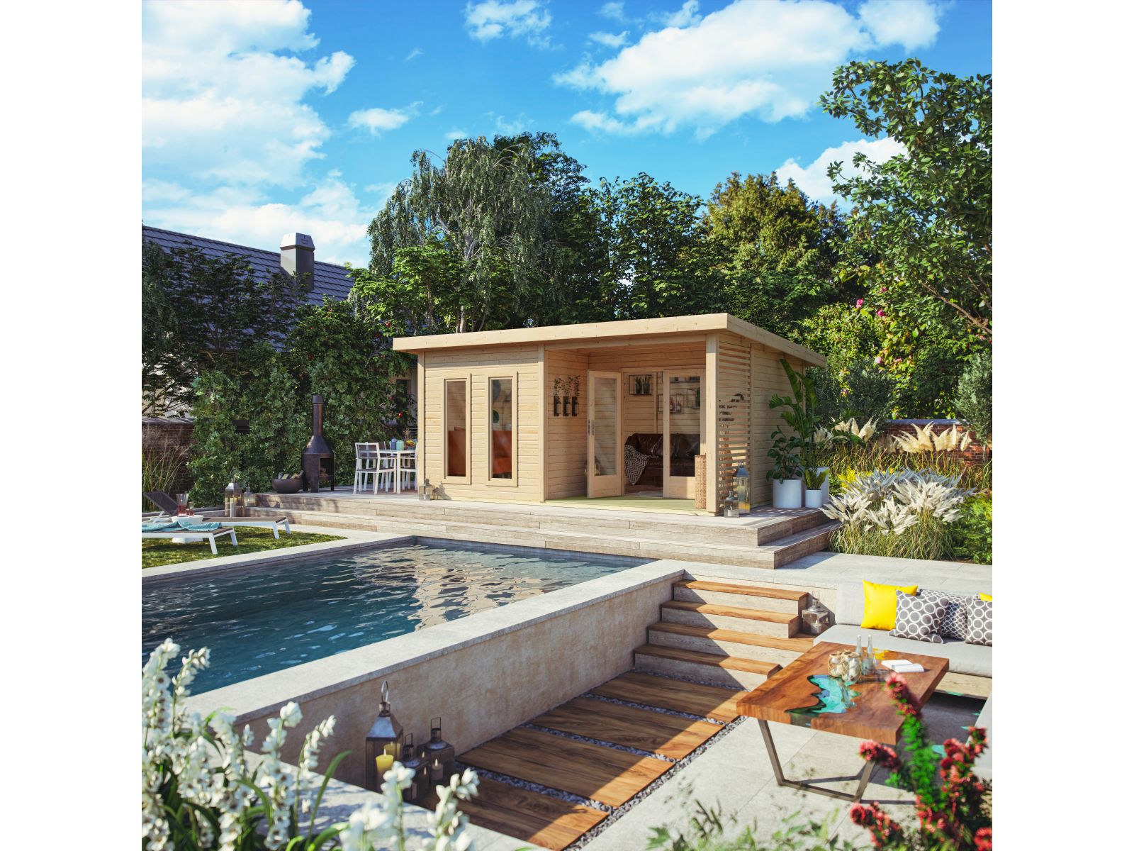 Karibu Gartenhaus Radeburg 5 natur inkl. Terrasse