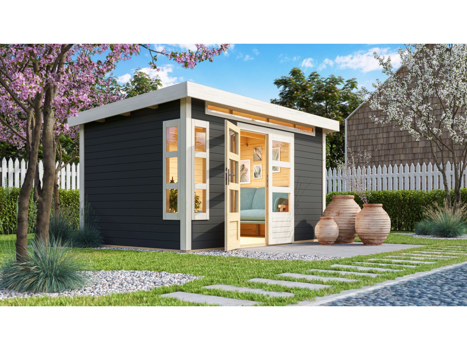 Karibu Gartenhaus Kastorf 7 - 28 mm terragrau