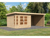Karibu Gartenhaus Kastorf 6 - natur mit Anbaudach 3,2 m und 28 mm Seiten- und Rückwand