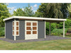 Karibu Gartenhaus Kastorf 7 - terragrau mit Anbaudach 3,2 m