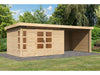 Karibu Gartenhaus Kastorf 7 - natur mit Anbaudach 3,2 m und 28 mm Seiten- und Rückwand