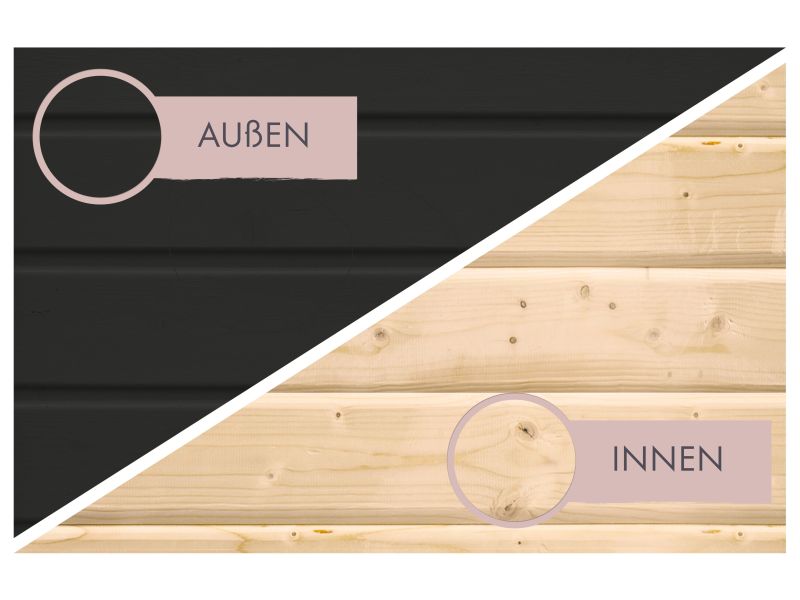 Karibu Saunahaus Monterey, schwarz , ohne Ofen, inkl. Séparée im Vorraum, 73 mm