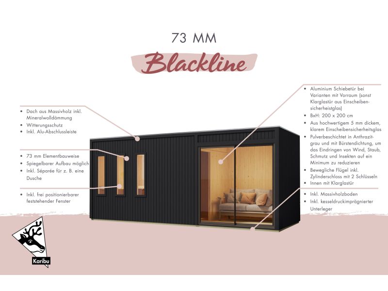 Karibu Saunahaus Monterey, natur, inkl. 9 kW Bioofen ext. Steuerung, mit Séparée im Vorraum, 73 mm