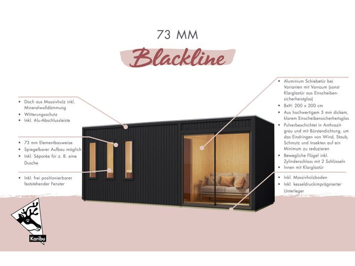 Karibu Saunahaus Monterey, natur, inkl. 9 kW Bioofen ext. Steuerung, mit Séparée im Vorraum, 73 mm