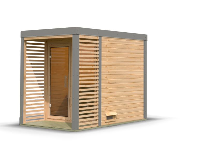 Karibu Hybrid Saunahaus Ares 1, naturbelassen/graualuminium -ohne Ofen-