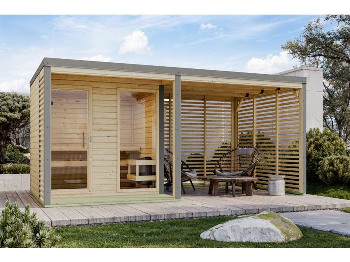 Karibu Hybrid Saunahaus Ares 2, naturbelassen/graualuminium -ohne Ofen-