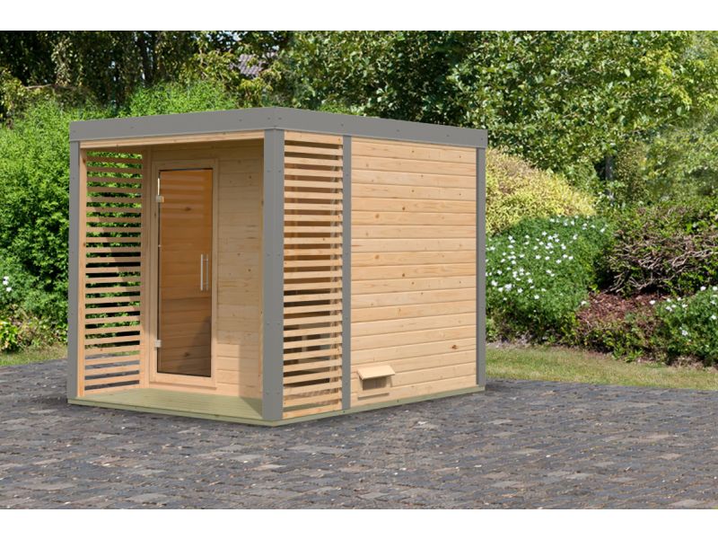 Karibu Hybrid Saunahaus Ares 2, naturbelassen/graualuminium -ohne Ofen-