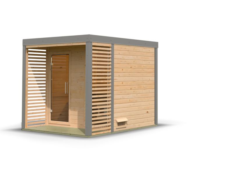 Karibu Hybrid Saunahaus Ares 2, naturbelassen/graualuminium -ohne Ofen-