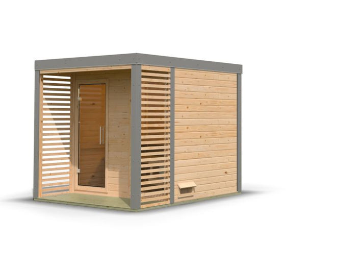 Karibu Hybrid Saunahaus Ares 2, naturbelassen/graualuminium -ohne Ofen-