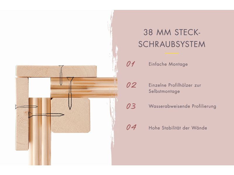 Karibu Hybrid Saunahaus Ares 2, naturbelassen/graualuminium, inkl 9 kW Ofen ext. Steuerung