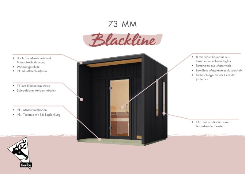 Karibu Saunahaus Arcadia, schwarz, 73 mm -ohne Ofen
