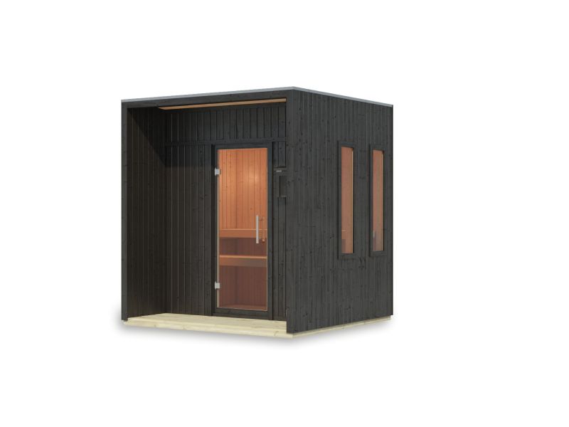 Karibu Saunahaus Arcadia, schwarz, 73 mm -ohne Ofen