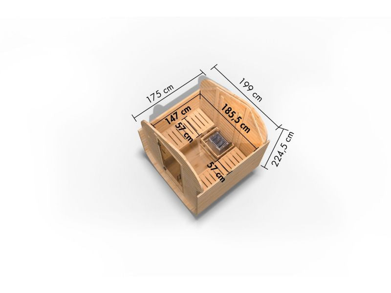 Karibu Fasssauna Asymmetrisch 1, inkl. 9 kW Bioofen ext. Steuerung