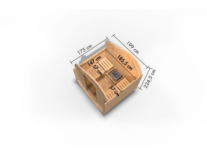 Karibu Fasssauna Asymmetrisch 1, inkl. 9 kW Bioofen ext. Steuerung