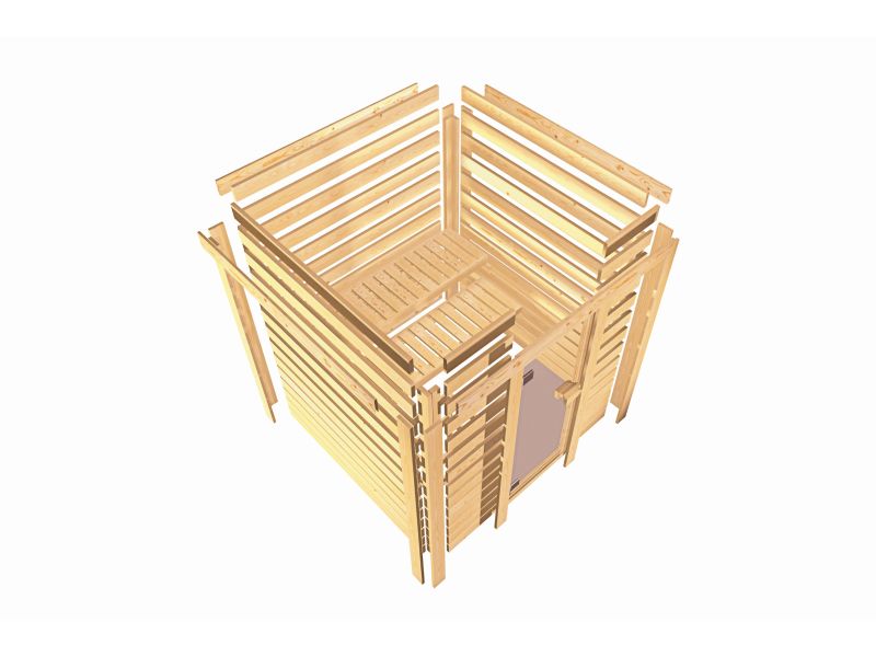 Karibu Sauna Yuma, inkl. 9 kW Bioofen ext. Steuerung, mit Klarglas Ganzglastür